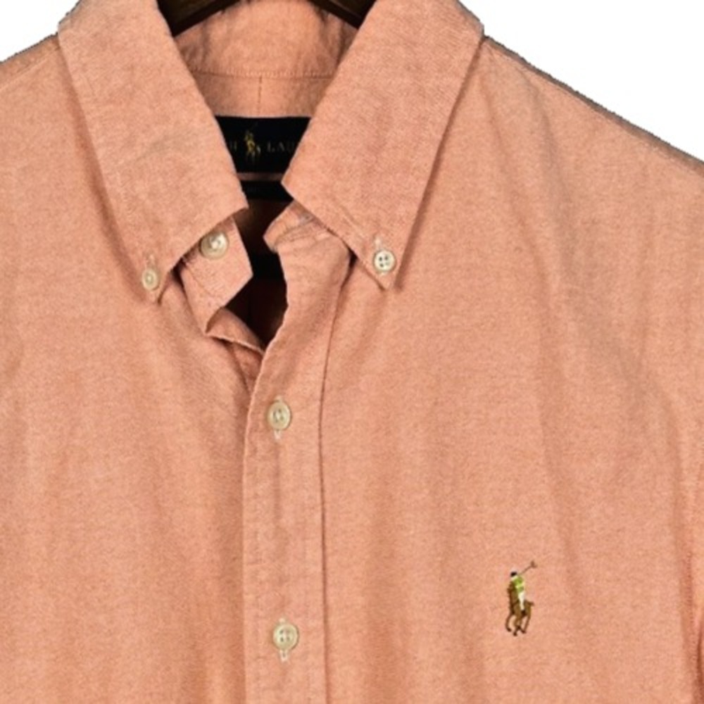 Ralph Lauren Shirt Mens Medium Orange Slim Fit Oxford Short Sleeve Button Down